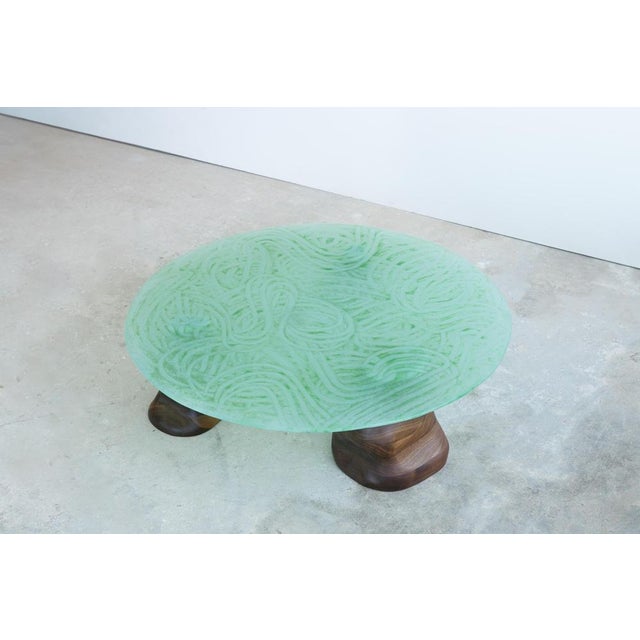 Gold Green Glass Powder and Walnut Coffee Table by Alexander Knysch For Sale - Image 8 of 15