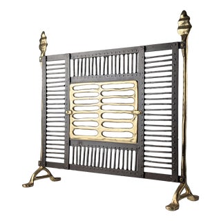 Brass and Wrought Iron Fireplace Screen by David Marshall, Spain, 1970s For Sale