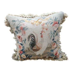 Vintage Aubusson Tapestry Rooster Pillow