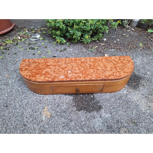 Wall-Mounted Console Table in Light Wood with Drawer and Red Verona Marble Top, 1940s, in Very Good conditions. Designed...