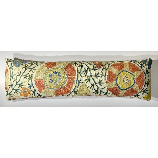 Antique 19th Century Uzbek Suzani Embroidered Pillow - Lumbar Cushion For Sale - Image 10 of 15