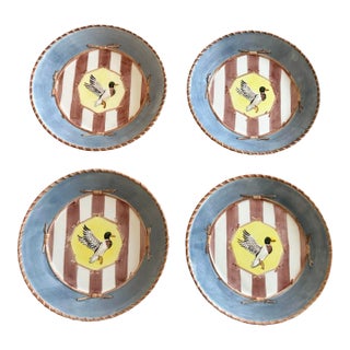 Blue and Brown Stripe Mallard Duck Plates by Zrike - a Set of 4 For Sale
