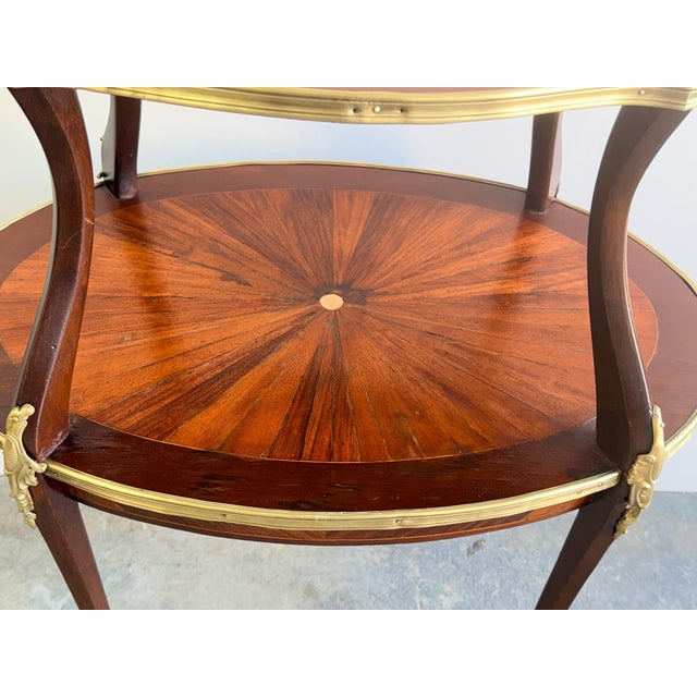 Mid 20th Century Vintage French Louis XV Style Marquetry Two-Tier Étagère Side Table For Sale - Image 5 of 10