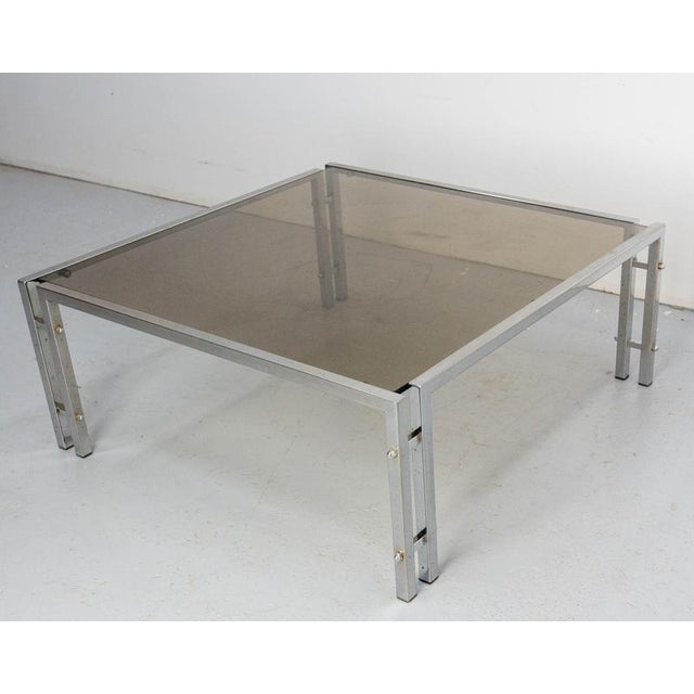 Vintage French Coffee Table in Chrome and Smoked Glass, 1970 For Sale - Image 3 of 12