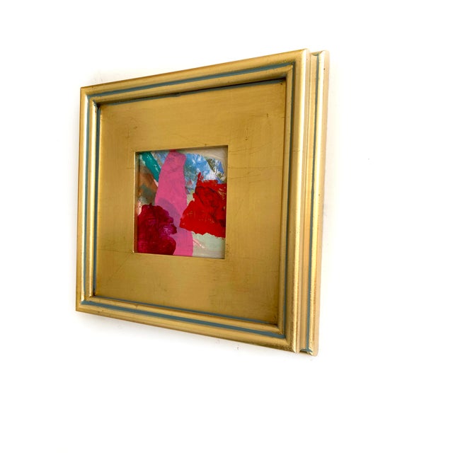 Curated Set of 3 Framed Mini Paintings in Pink, Blue and Red For Sale - Image 9 of 9