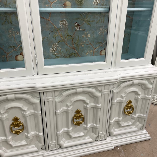 Vintage Two Piece Glass Front China Cabinet in White For Sale - Image 4 of 12