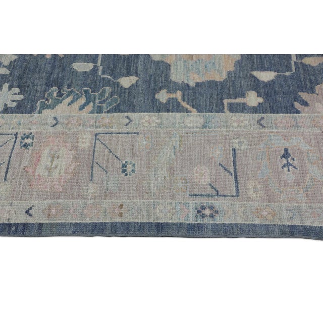 Early 21st Century Blue & Pink Handwoven Turkish Oushak Rug 8'1" X 9'10" For Sale - Image 5 of 10