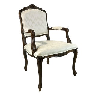 1980s Vintage Hollywood Regency French Provincial Open Arm Bergere Side Chair, Newly Reupholstered For Sale