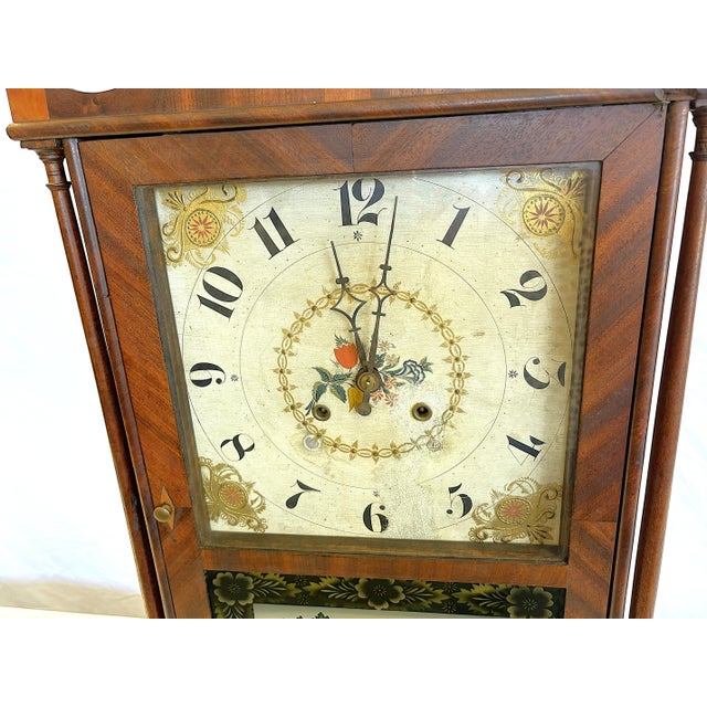 Wood Antique 1800's Riley Whiting Eight Day Mantel Clock With Reverse Painted Glass Door For Sale - Image 7 of 18