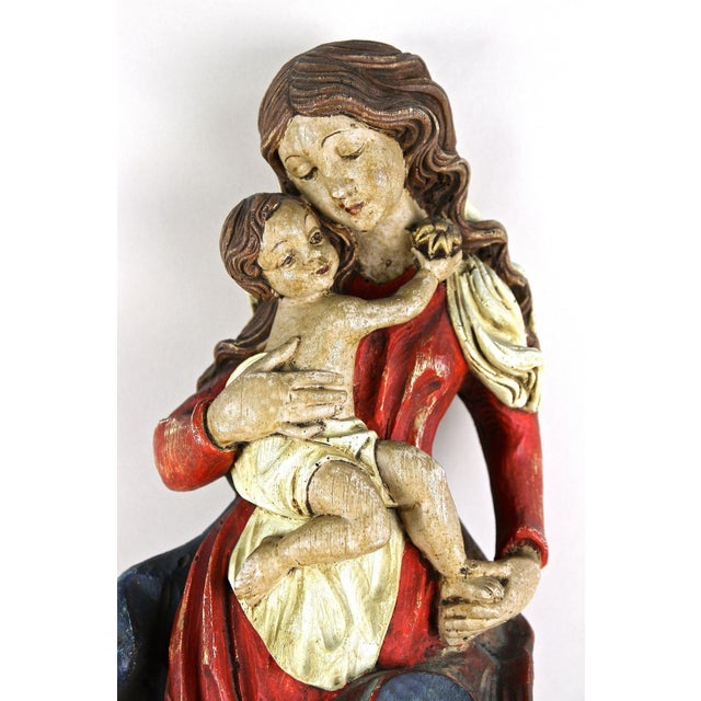 Antique Polychrome Virgin and Child Wall Sculpture, 1760 For Sale - Image 16 of 18