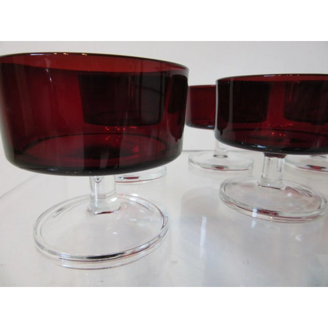 Mid-Century Modern Mid-Century Modern French J. G. Durand Arcoroc Ruby Dessert Glasses - Set of 6 For Sale - Image 3 of 10