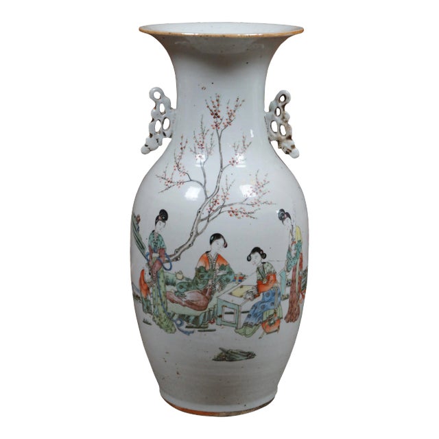 Antique Chinese Famille Rose Polychrome Porcelain Calligraphy Floor Vase For Sale