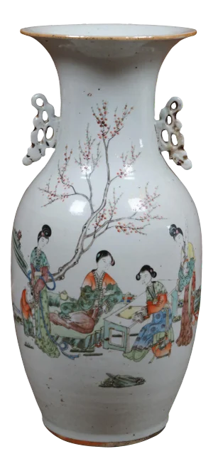 Antique Chinese Famille Rose Polychrome Porcelain Calligraphy Floor Vase