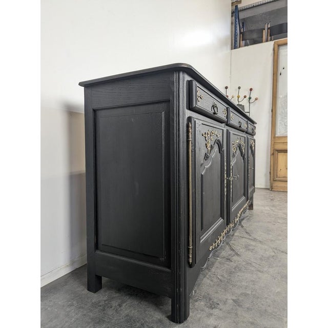 Rustic Rustic Sideboard with Black and Gilt Highlights For Sale - Image 3 of 9
