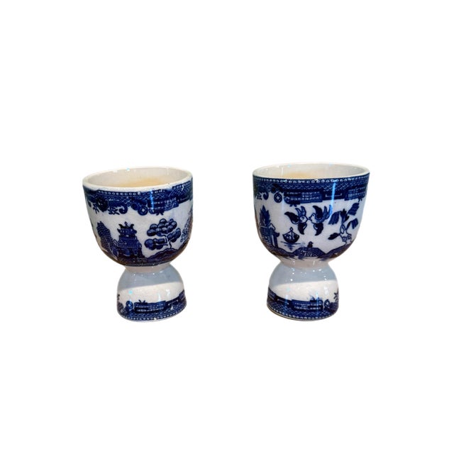 Vintage Blue Willow Chinoiserie Double Egg Cups - a Pair For Sale - Image 4 of 8