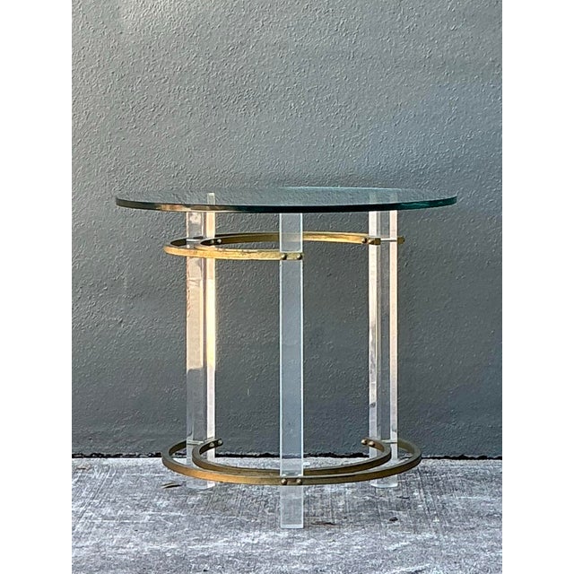Vintage Charles Hollis Jones Lucite and Brass Ring Side Table For Sale - Image 9 of 12