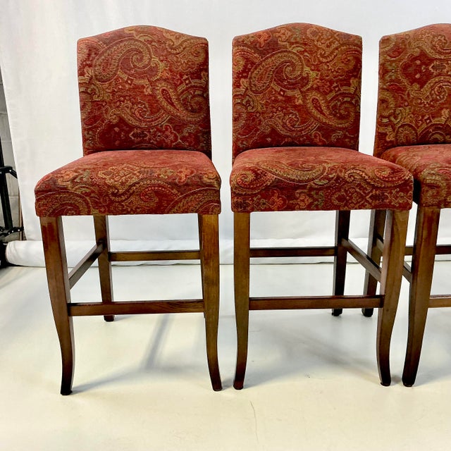 Wood 1980s Vintage Rustic European Italian Boho Chic Upholstered Bar Stools - Set of 4. For Sale - Image 7 of 14