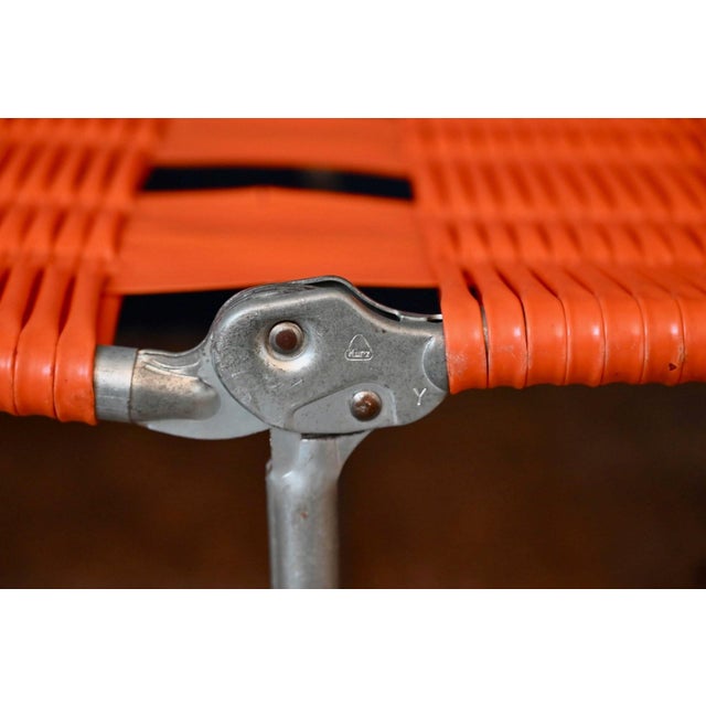 Folding Deck Chair in Aluminum and Orange PVC by Kurz, 1960s For Sale - Image 10 of 18