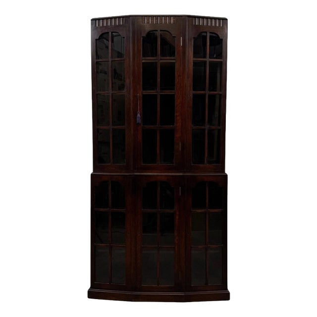 Early 20th Century Antique English Glazed Oak Display Cabinet For Sale