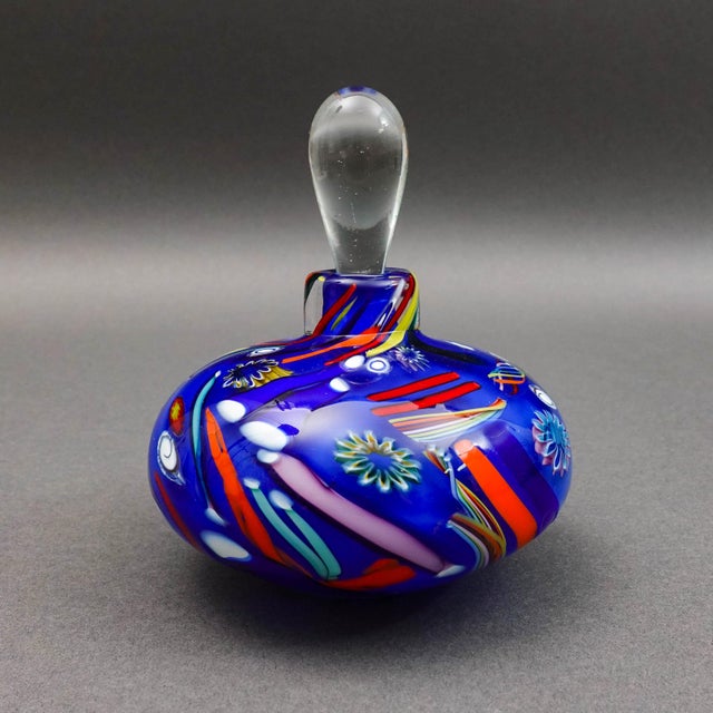 Bruce Fruend Signed Millefiori Hand Blown Art Glass Perfume Bottle With Dauber For Sale - Image 4 of 8