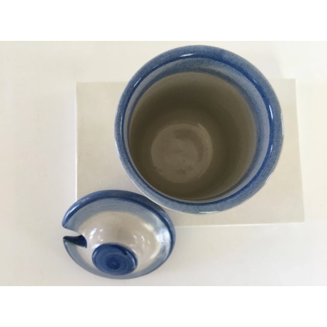 Blue Vintage M. A. Hadley Handmade Pottery Bowls & Lidded Mustard Jar - Set of 3 For Sale - Image 8 of 11