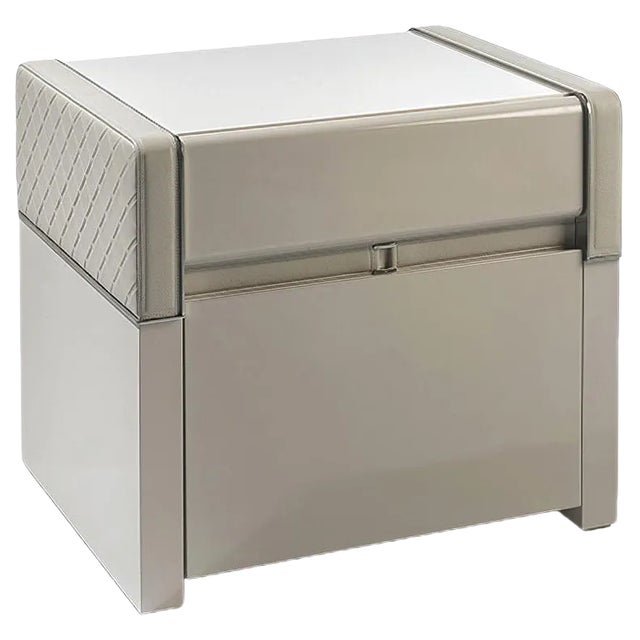 Patterned Leather Nightstand by Jacobo Ventura for C.A. Spanish Handicraft For Sale