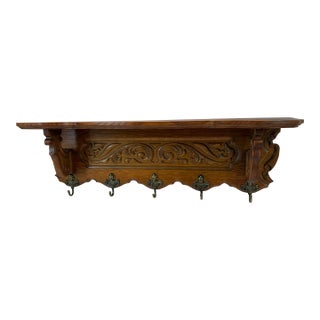 Vintage French Carved Wood Coat Rack For Sale
