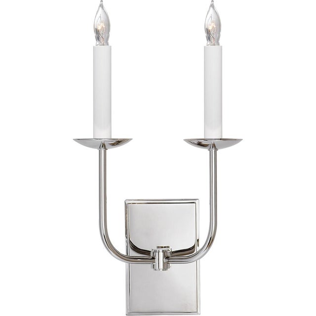 TT Double Sconce in Polished Nickel Designer: Chapman & Myers Height: 18" Extension: 7" Backplate: 4" x 6" Rectangle...