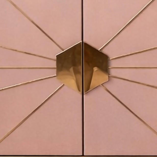 Geometric Pink Opaline Glass Sideboard with Brass Accents from Justfurnituress SRL For Sale - Image 4 of 18