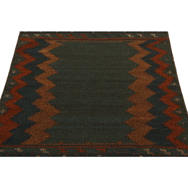 Rug & Kilim 1980s Vintage Sofreh Kilim Rug in Blue and Brown With Chevron Tribal Patterns For Sale - Image 4 of 7