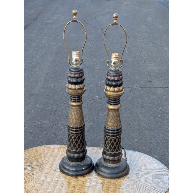 Vintage Unique Ornate Art Deco Style Table Lamps - a Pair For Sale - Image 11 of 12