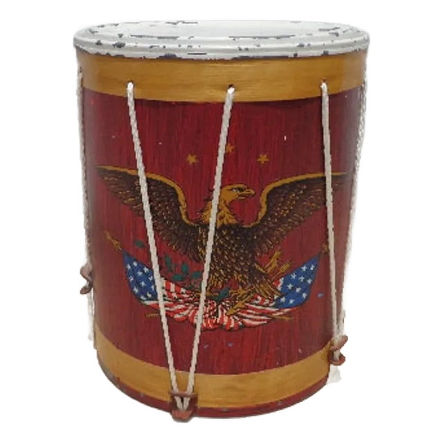 Antique Drum Side Patriotic American Hand Painted Eagle Vintage Flag Decor For Sale