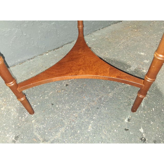 Ornamental & Decorative Materials Vintage Traditional Round Carved Faux Bamboo Side / End Tables by Lane. A - Pair For Sale - Image 7 of 12