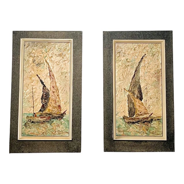 Listed American Artist Elmo Gideon Original Oil Sailing Scene - A Pair For Sale