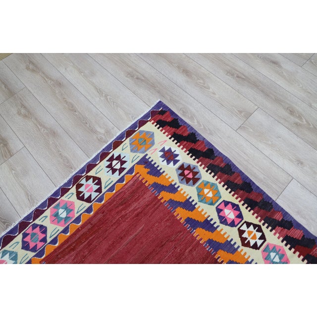 1980s Tribal Style Handmade Red Oushak Kilim Rug For Sale In Sacramento - Image 6 of 11