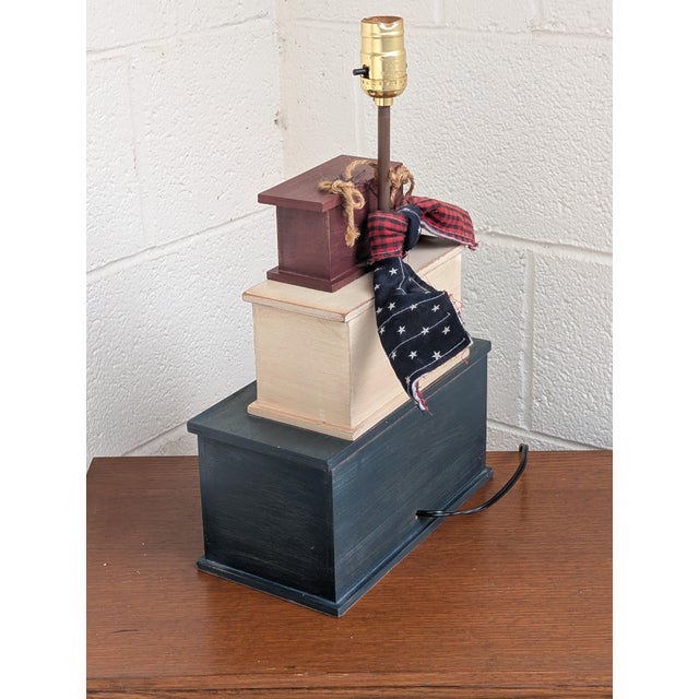 Handcrafted Americana-Style Patriotic Wooden Block Table Lamp For Sale In Washington DC - Image 6 of 7
