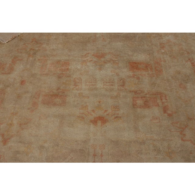 Hand Knotted Antique Oushak Rug in Orange Beige Geometric Pattern For Sale - Image 4 of 6