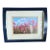 1970s MCM 3D Foil Art Deco Diorama Scene Mt Fuji Pink Cosmos Flower Concave Blue Frame For Sale