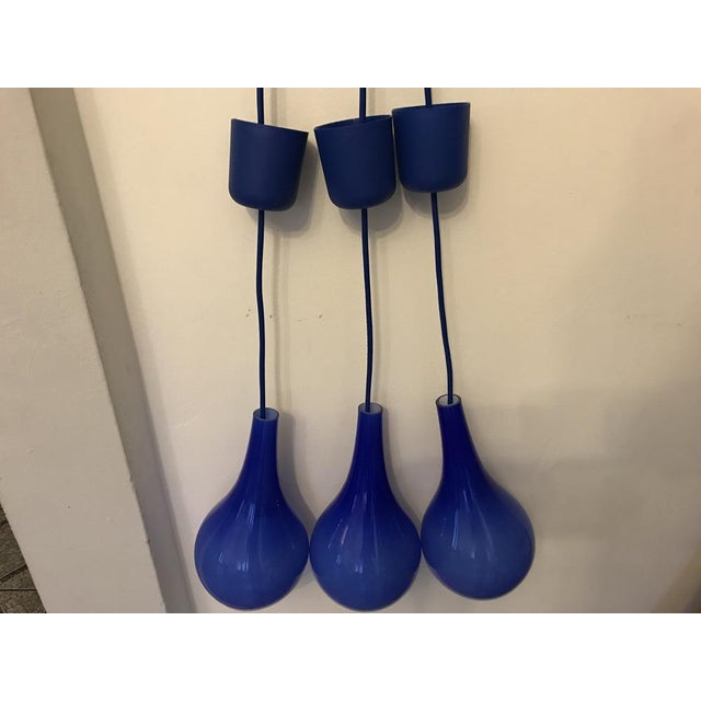 Blue Double-Layer Glass Ceiling Lamps, 1970s, Set of 3 For Sale - Image 12 of 18