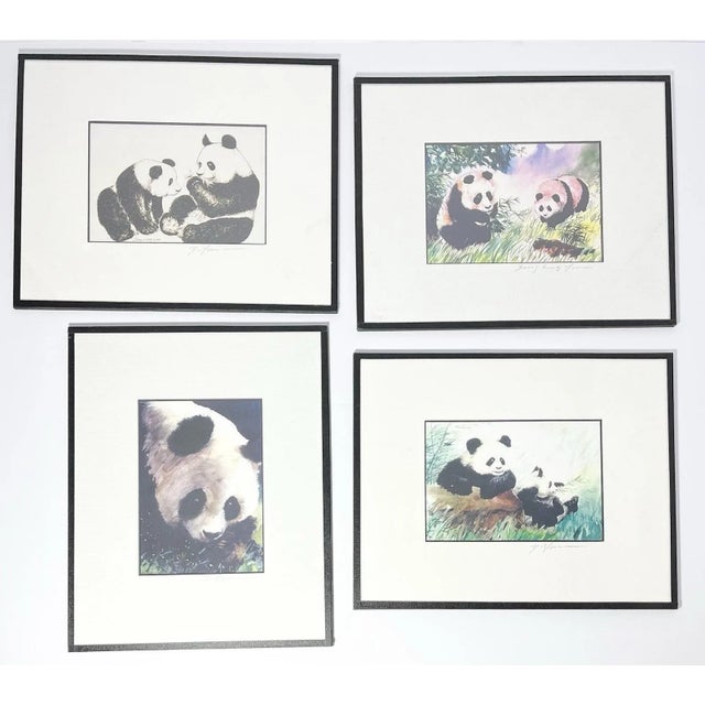 Dong Liang Yuan Set of 4 Framed & Matted Small Signed “Panda” Prints 10”X8” Good condition. No damage to framing or...
