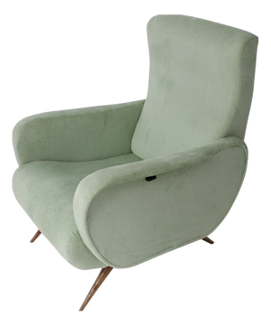 Vintage Green Ribbed Reclining Lounge Chair, Italy, 1950