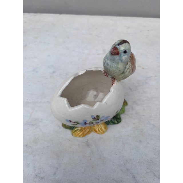 French Country Majolica Chick With Egg Vase Jerome Massier Circa 1900 For Sale - Image 3 of 7