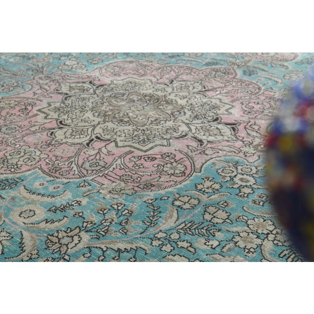 Boho Chic 1970s Vintage Persian Handmade Wool Cotton Blue Area Rug For Sale - Image 3 of 11