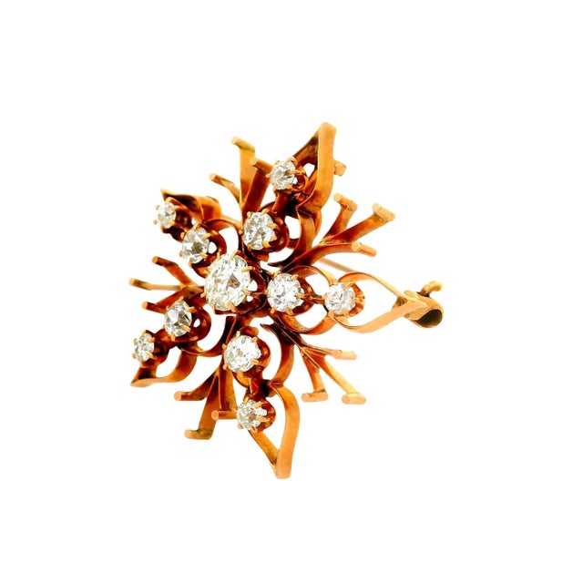 Late 19th Century Victorian Diamond 14k Yellow Gold Snowflake Pendant Brooch For Sale - Image 5 of 6