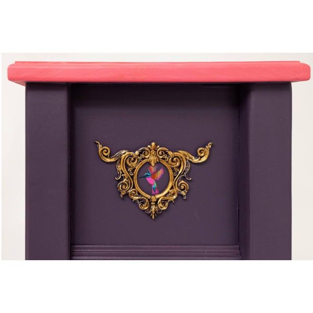 Pink & Purple Artisan Bohemian Console Table With Birds For Sale - Image 10 of 15
