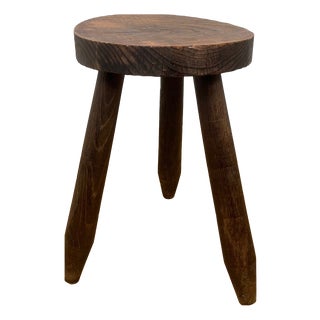Small Brutalist Tripod Stool in Wood, 1950s For Sale