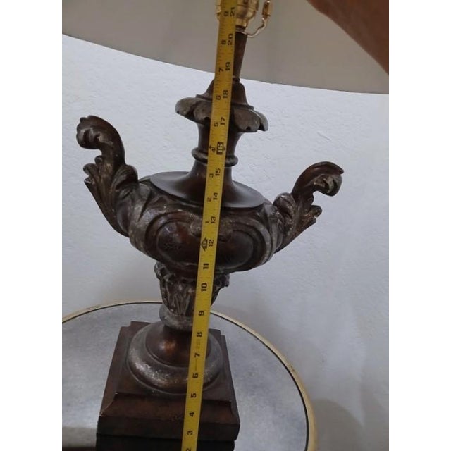 1950s Royal Edwardian Carved Urn Lamp Brown Bronzed Renaissance Avant-Garde W Shade For Sale - Image 11 of 16