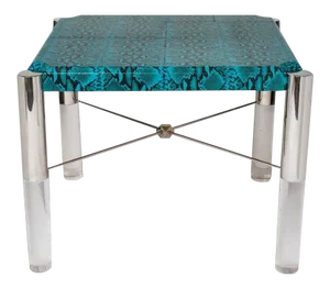 Turquoise Leather and Lucite Game Table