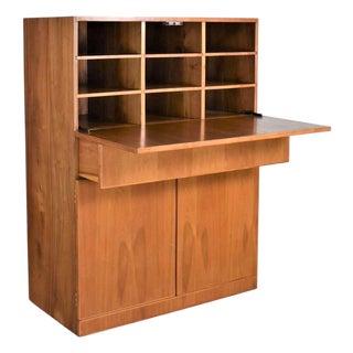 Vintage Scandinavian Modern Teak Desk in a Box Style Secretary With Drop Front For Sale