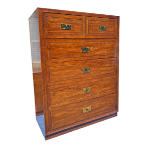Vintage Campaign Tall Dresser Highboy in Henredon Style